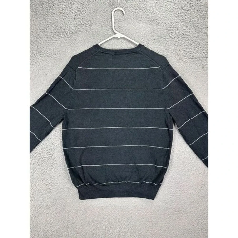 Banana Republic V-Neck Sweater Men Large Black Pencil Stripe Silk Nylon Cashmere